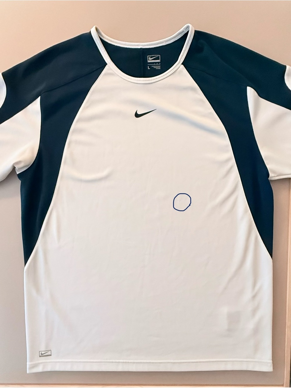 Vintage Nike Mens Lg Travis Scott Center Swoosh Knit Short Sleeve Navy & White - Picture 8 of 8